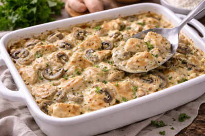 Беру банку сметаны и куриную грудку: блюдо само томится в духовке, и получается нежная подлива